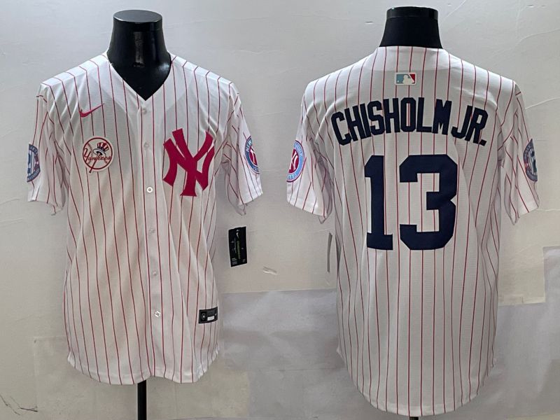 Men New York Yankees #13 Chisholm jr White Stripe Jointly Name Nike 2025 MLB Jersey style 7->new york yankees->MLB Jersey